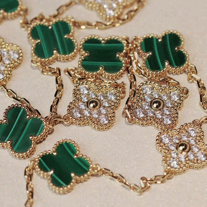 [⭐Hinora Jewelry]CLOVER 20 MOTIFS MALACHITE DIAMOND NECKLACE