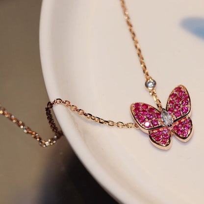 [⭐Hinora Jewelry]BUTTERFLY RED DIAMOND ROSE GOLD NECKLACE