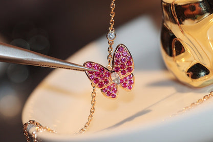 [⭐Hinora Jewelry]BUTTERFLY RED DIAMOND ROSE GOLD NECKLACE