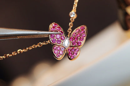 [⭐Hinora Jewelry]BUTTERFLY RED DIAMOND ROSE GOLD NECKLACE