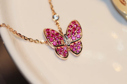 [⭐Hinora Jewelry]BUTTERFLY RED DIAMOND ROSE GOLD NECKLACE