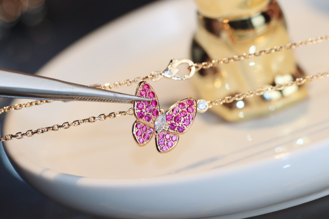 [⭐Hinora Jewelry]BUTTERFLY RED DIAMOND ROSE GOLD NECKLACE