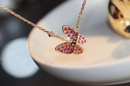 [⭐Hinora Jewelry]BUTTERFLY RED DIAMOND ROSE GOLD NECKLACE