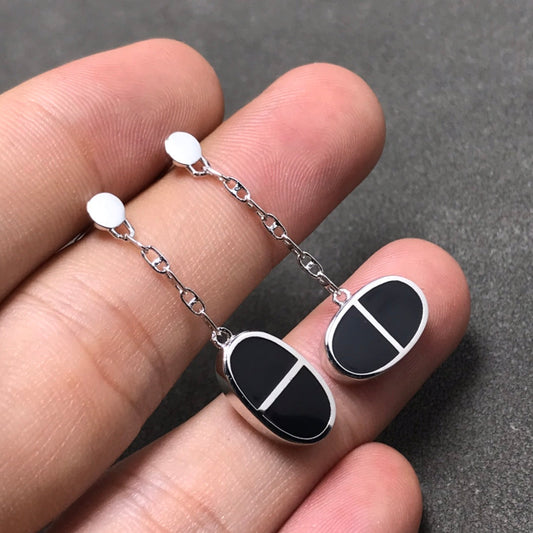 [⭐Hinora Jewelry]CHAINE VERSO BLACK CERAMIC SILVER EARRINGS