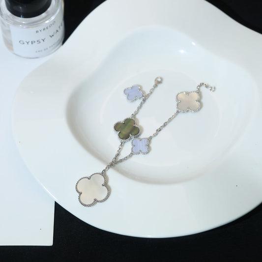 [⭐Hinora Jewelry]CLOVER BRACELET 5 MOTIFS MOP CHALCEDONY SILVER
