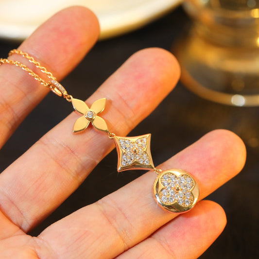 [⭐Hinora Jewelry]STAR AND SUN DIAMOND PINK GOLD NECKLACE