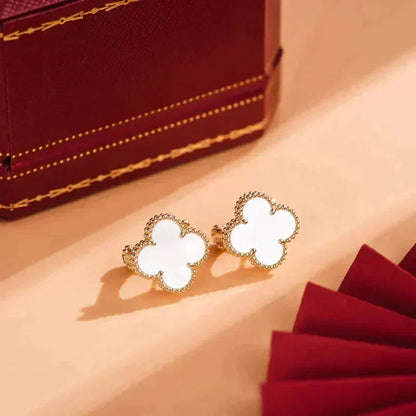 [⭐Hinora Jewelry]CLOVER MEDIUM 1 MOTIFS  WHITE MOP STUD EARRINGS
