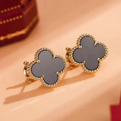 [⭐Hinora Jewelry]CLOVER MEDIUM 1 MOTIFS  ONYX STUD EARRINGS
