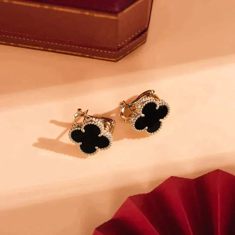 [⭐Hinora Jewelry]CLOVER MEDIUM 1 MOTIFS  ONYX STUD EARRINGS