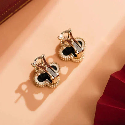 [⭐Hinora Jewelry]CLOVER MEDIUM 1 MOTIFS  ONYX STUD EARRINGS