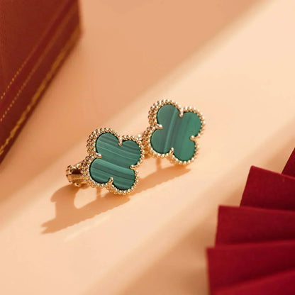 [⭐Hinora Jewelry]CLOVER MEDIUM 1 MOTIFS MALACHITE  EARRINGS