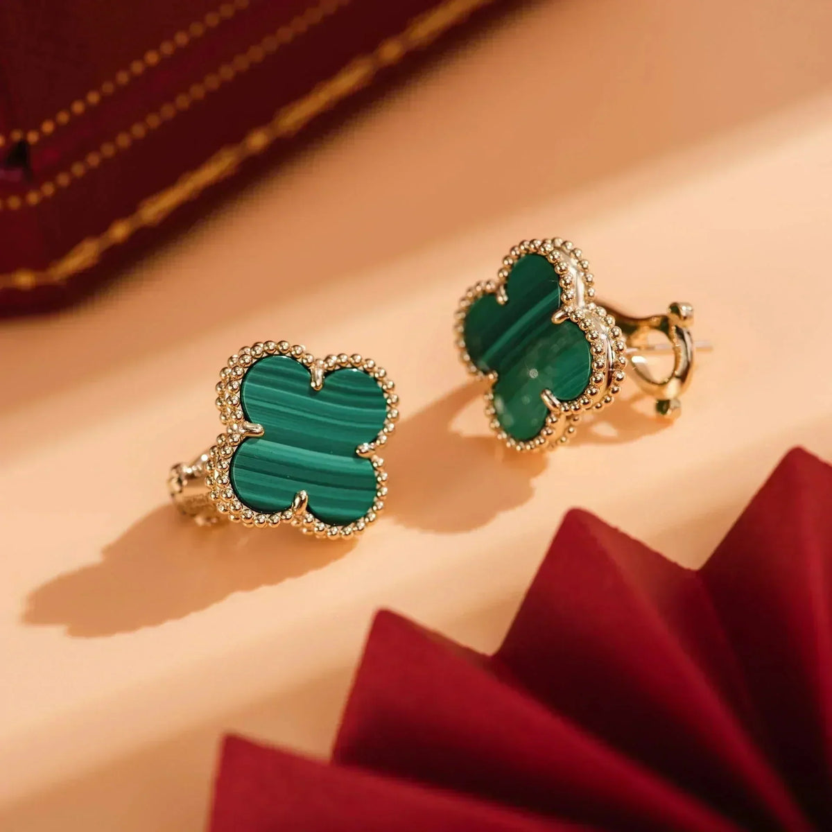 [⭐Hinora Jewelry]CLOVER MEDIUM 1 MOTIFS MALACHITE  EARRINGS