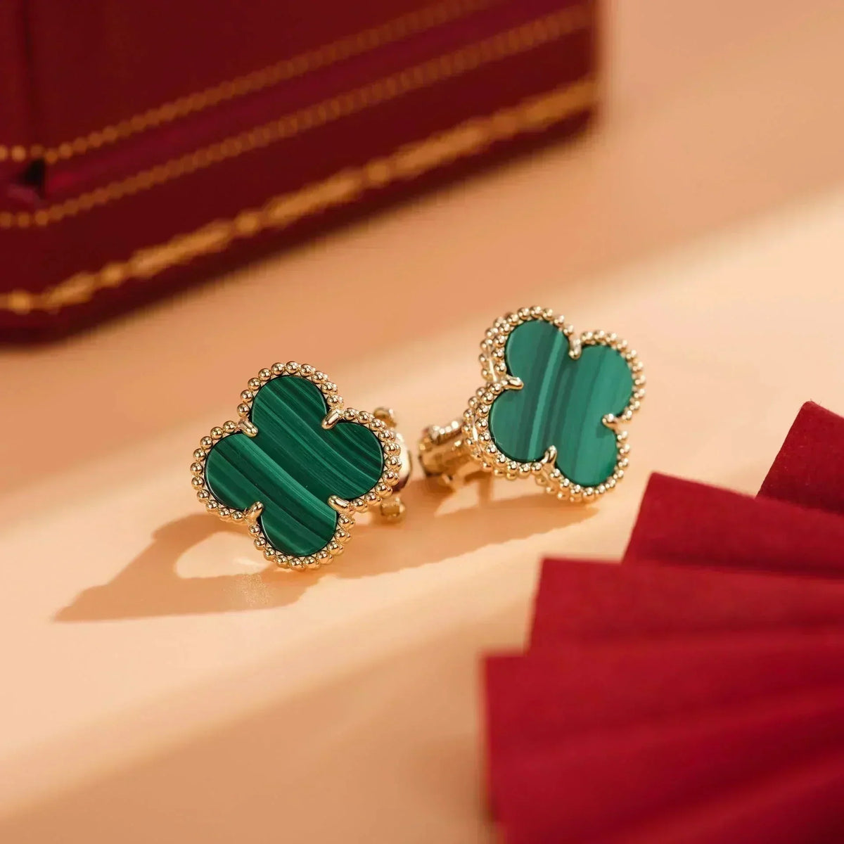 [⭐Hinora Jewelry]CLOVER MEDIUM 1 MOTIFS MALACHITE  EARRINGS