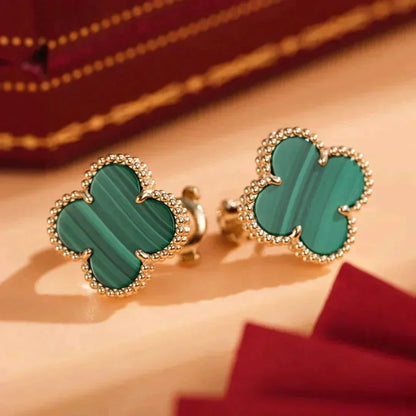 [⭐Hinora Jewelry]CLOVER MEDIUM 1 MOTIFS MALACHITE  EARRINGS