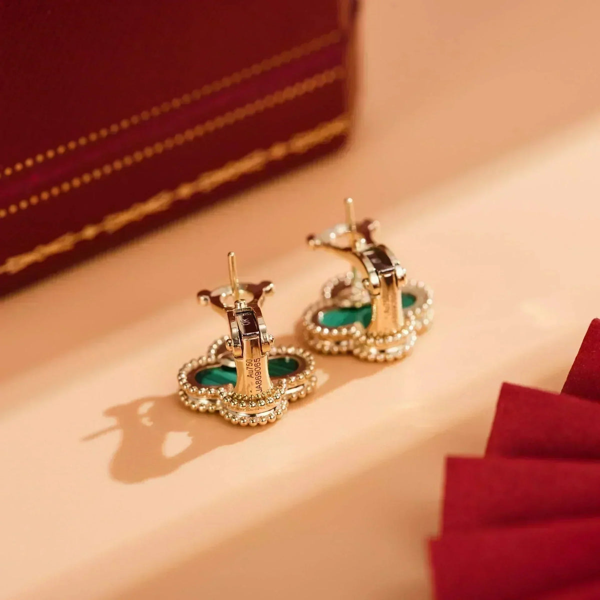 [⭐Hinora Jewelry]CLOVER MEDIUM 1 MOTIFS MALACHITE  EARRINGS