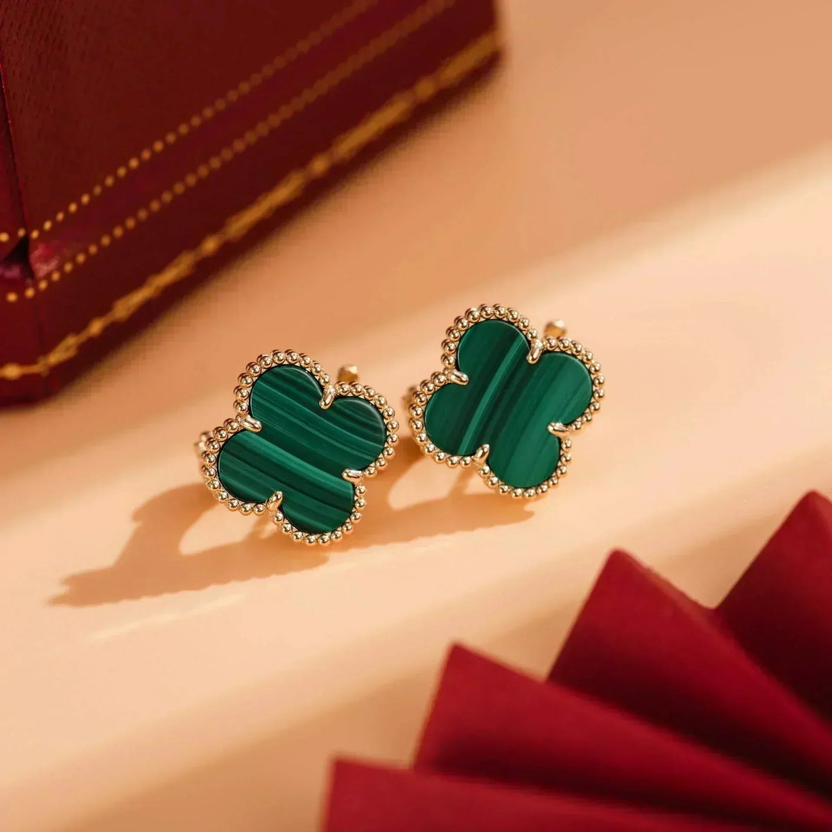 [⭐Hinora Jewelry]CLOVER MEDIUM 1 MOTIFS MALACHITE  EARRINGS