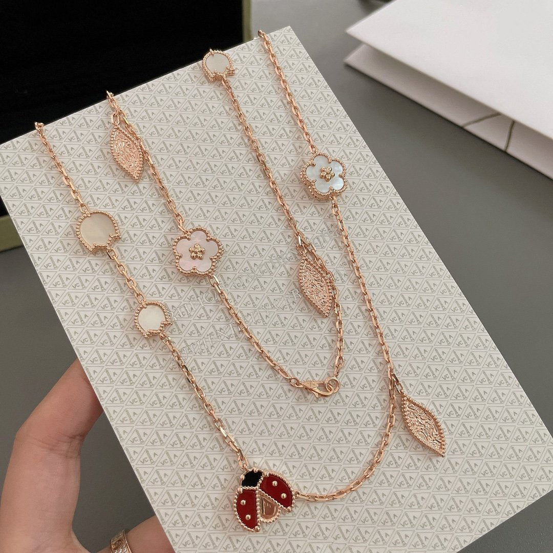 [⭐Hinora Jewelry]LUCKY SPRING 15 MOTIFS ROSE GOLD NECKLACE
