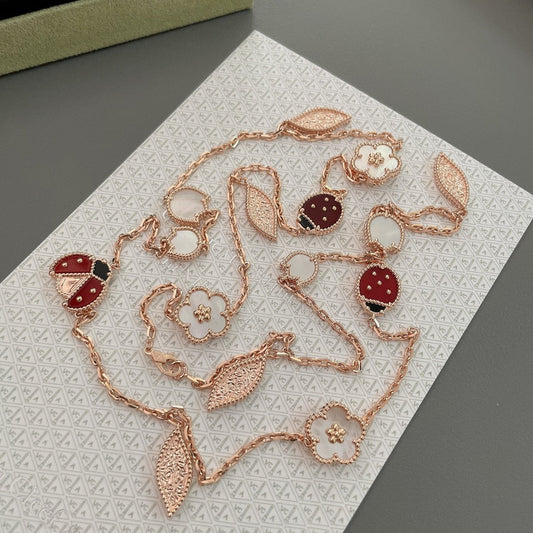 [⭐Hinora Jewelry]LUCKY SPRING 15 MOTIFS ROSE GOLD NECKLACE