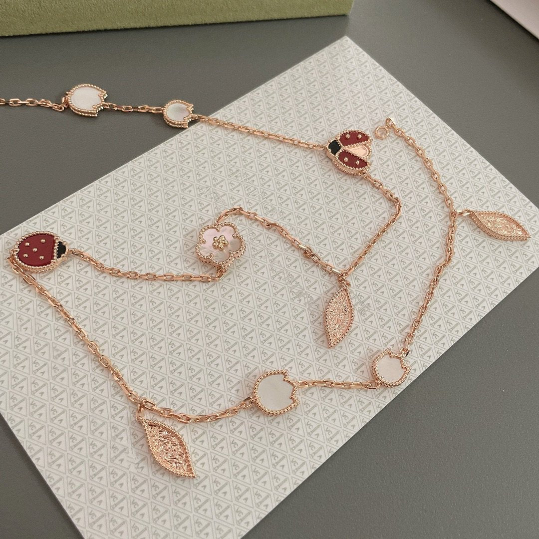 [⭐Hinora Jewelry]LUCKY SPRING 15 MOTIFS ROSE GOLD NECKLACE