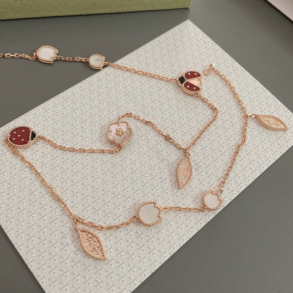 [⭐Hinora Jewelry]LUCKY SPRING 15 MOTIFS ROSE GOLD NECKLACE