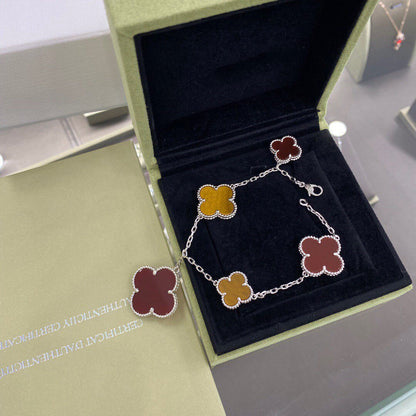 [⭐Hinora Jewelry]CLOVER 5 MOTIFS SIVLER CARNELIAN TIGER EYE BRACELET