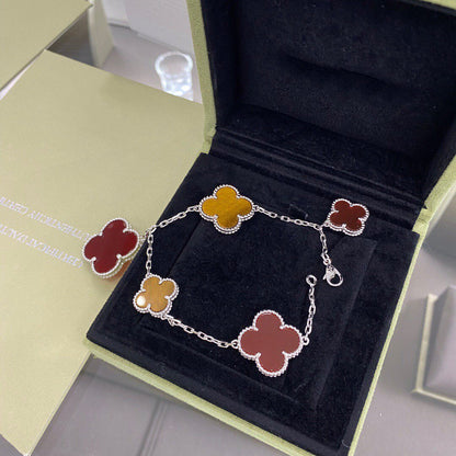 [⭐Hinora Jewelry]CLOVER 5 MOTIFS SIVLER CARNELIAN TIGER EYE BRACELET