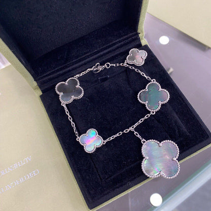 [⭐Hinora Jewelry]CLOVER 5 MOTIFS SIVLER DARK MOP BRACELET