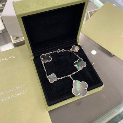 [⭐Hinora Jewelry]CLOVER 5 MOTIFS SIVLER DARK MOP BRACELET