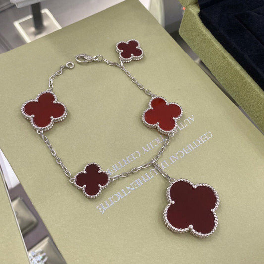 [⭐Hinora Jewelry]CLOVER 5 MOTIFS SIVLER CARNELIAN BRACELET