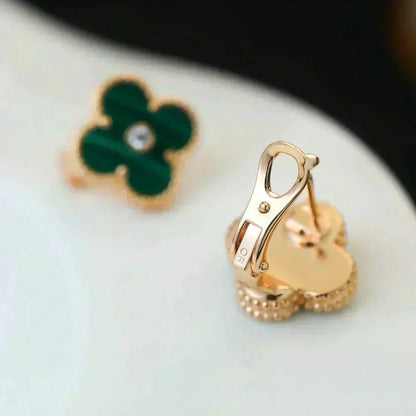 [⭐Hinora Jewelry]CLOVER MEDIUM 1 MOTIFS MALACHITE DIAMOND EARRINGS