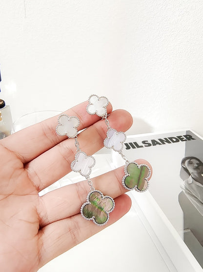 [⭐Hinora Jewelry]CLOVER 3 MOTIFS CHALCEDONY DARK MOP SILVER EARRINGS