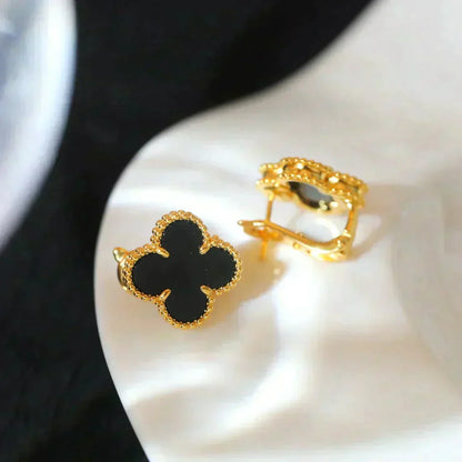 [⭐Hinora Jewelry]CLOVER MEDIUM 1 MOTIFS  ONYX STUD EARRINGS