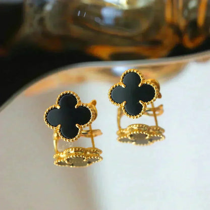 [⭐Hinora Jewelry]CLOVER MEDIUM 1 MOTIFS  ONYX STUD EARRINGS