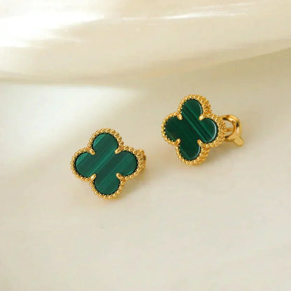 [⭐Hinora Jewelry]CLOVER MEDIUM 1 MOTIFS MALACHITE  EARRINGS
