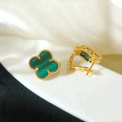 [⭐Hinora Jewelry]CLOVER MEDIUM 1 MOTIFS MALACHITE  EARRINGS