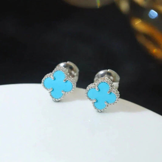 [⭐Hinora Jewelry]CLOVER MINI 9.5MM ONYX STUD EARRINGS SILVER
