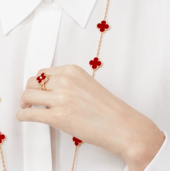 [⭐Hinora Jewelry]CLOVER CARNELIAN RING ROSE GOLD DIAMOND