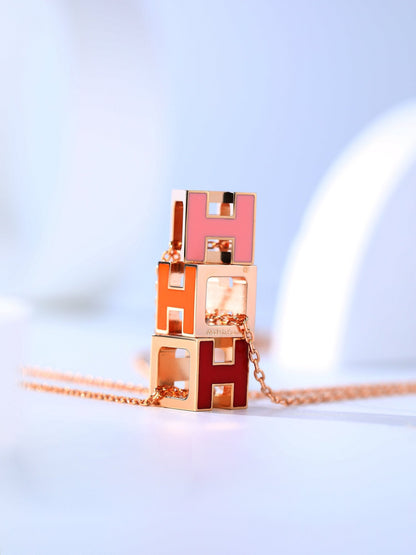 [⭐Hinora Jewelry]H CAGE PINK GOLD NECKLACE