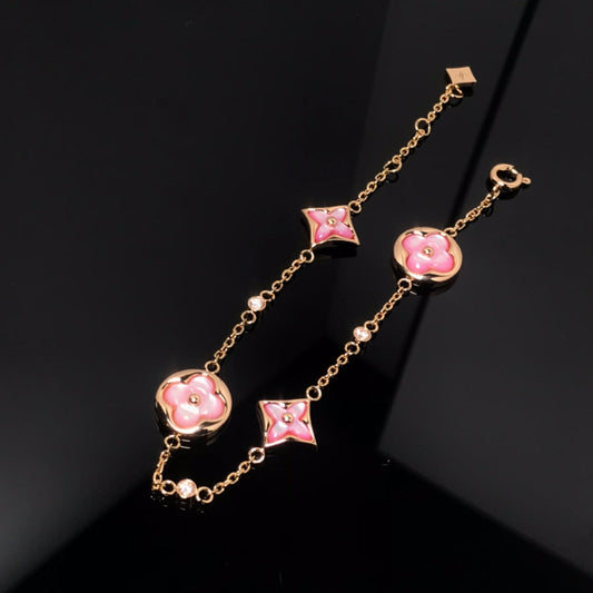 [⭐Hinora Jewelry]STAR AND SUN 4 MOTIF PINK MOP PINK GOLD BRACELET