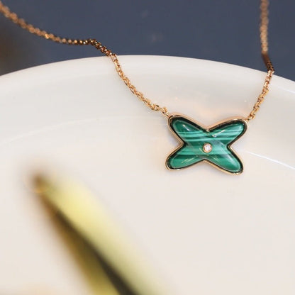 [⭐Hinora Jewelry]JEUX MALACHITE 1 DIAMOND PINK GOLD NECKLACE