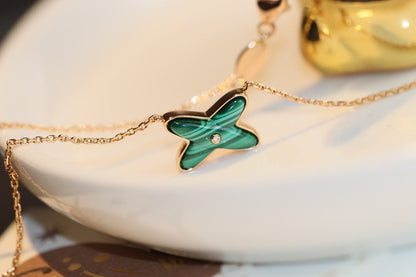 [⭐Hinora Jewelry]JEUX MALACHITE 1 DIAMOND PINK GOLD NECKLACE