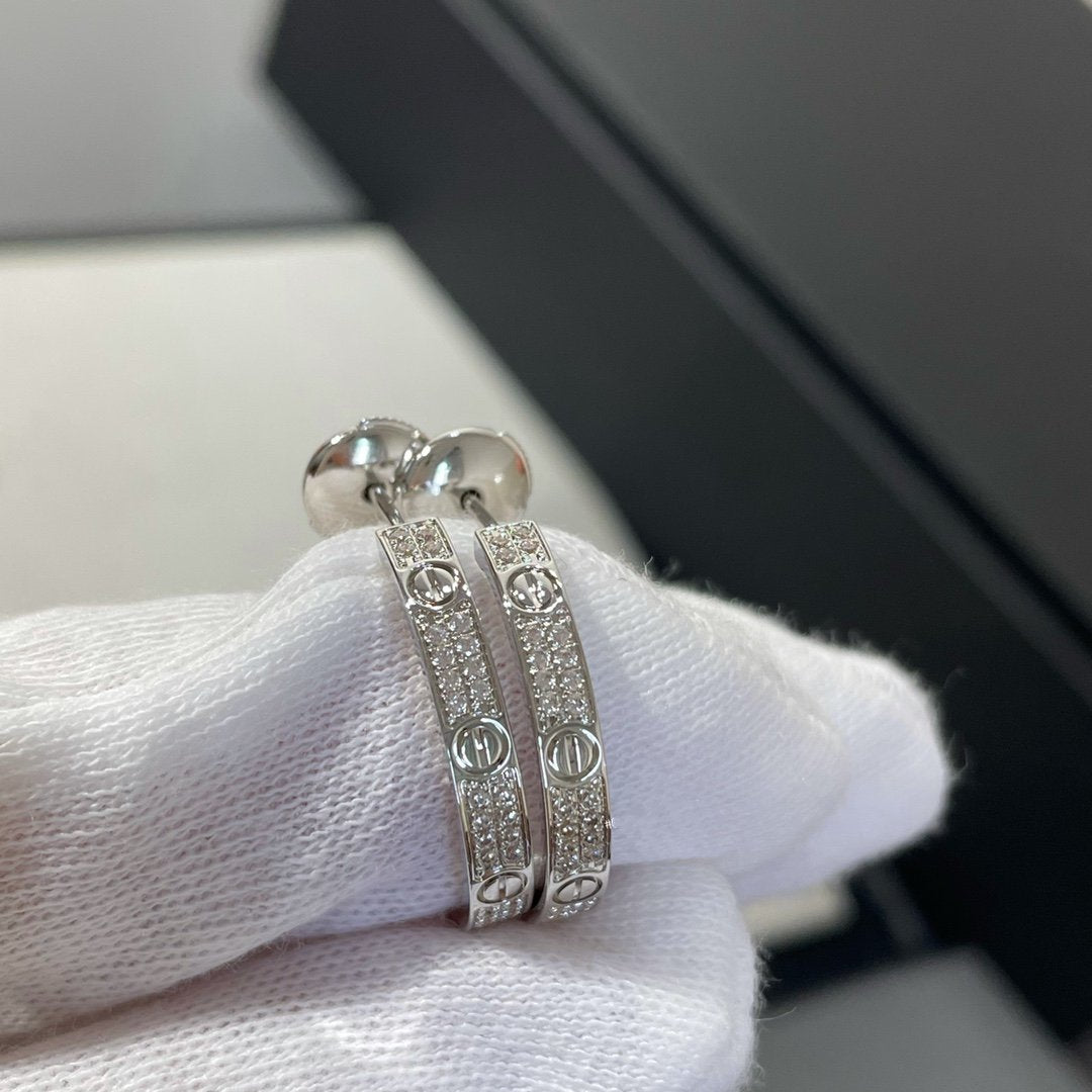 [⭐Hinora Jewelry]LOVE DIAMOND SILVER HOOP EARRINGS