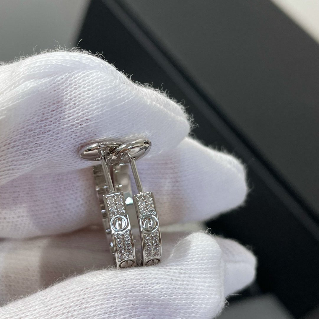 [⭐Hinora Jewelry]LOVE DIAMOND SILVER HOOP EARRINGS