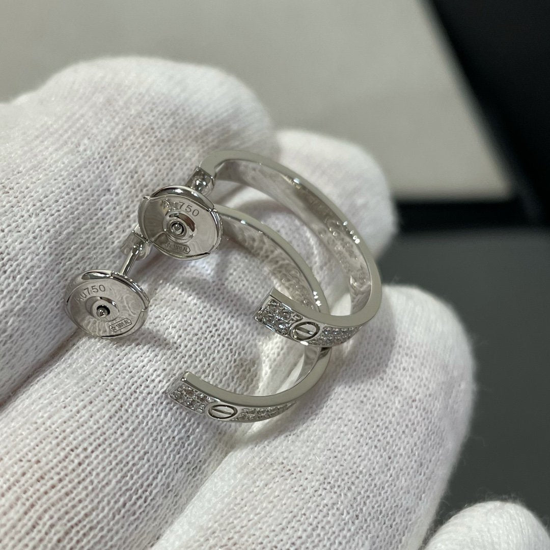 [⭐Hinora Jewelry]LOVE DIAMOND SILVER HOOP EARRINGS