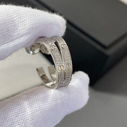 [⭐Hinora Jewelry]LOVE DIAMOND SILVER HOOP EARRINGS