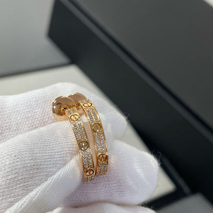 [⭐Hinora Jewelry]LOVE DIAMOND PINK GOLD HOOP EARRINGS
