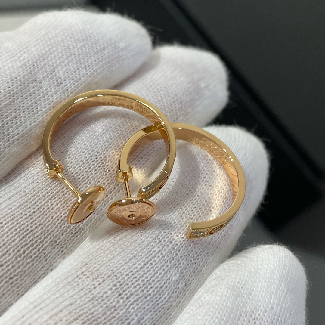 [⭐Hinora Jewelry]LOVE DIAMOND PINK GOLD HOOP EARRINGS