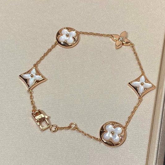 [⭐Hinora Jewelry]STAR AND SUN 5 MOTIF MOP PINK GOLD BRACELET