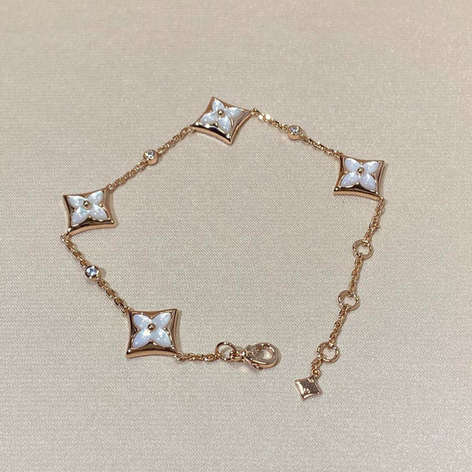 [⭐Hinora Jewelry]STAR 4 MOTIF MOP DIAMOND PINK GOLD BRACELET