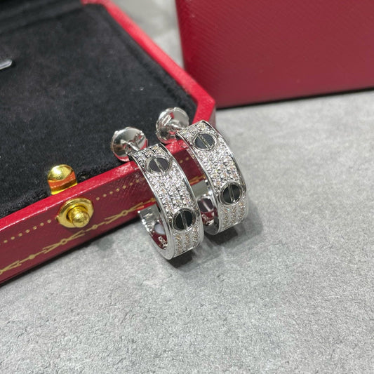 [⭐Hinora Jewelry]LOVE CERAMIC DIAMOND PAVED SILVER EARRINGS